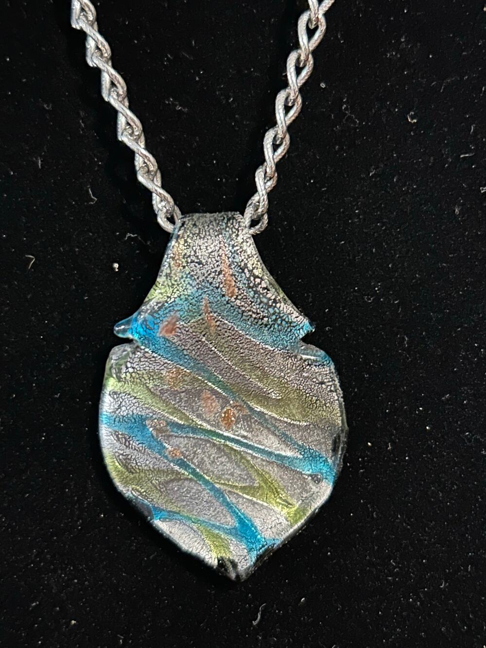 Art Glass Pendant Necklace Murano Style Hand Blown Statement NWOT
